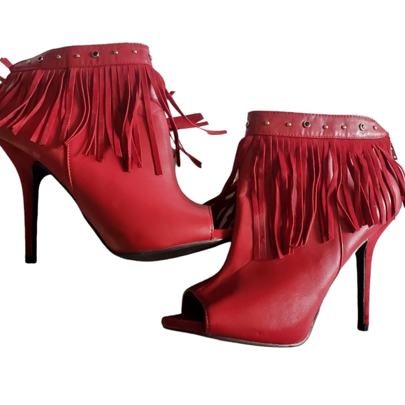 Hot Tomato Shoes - HOT TOMATO RED FRINGE BOOTIES